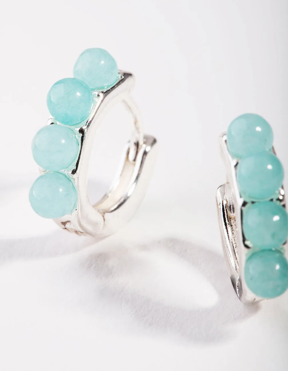 Silver Blue Jade Huggie Earrings