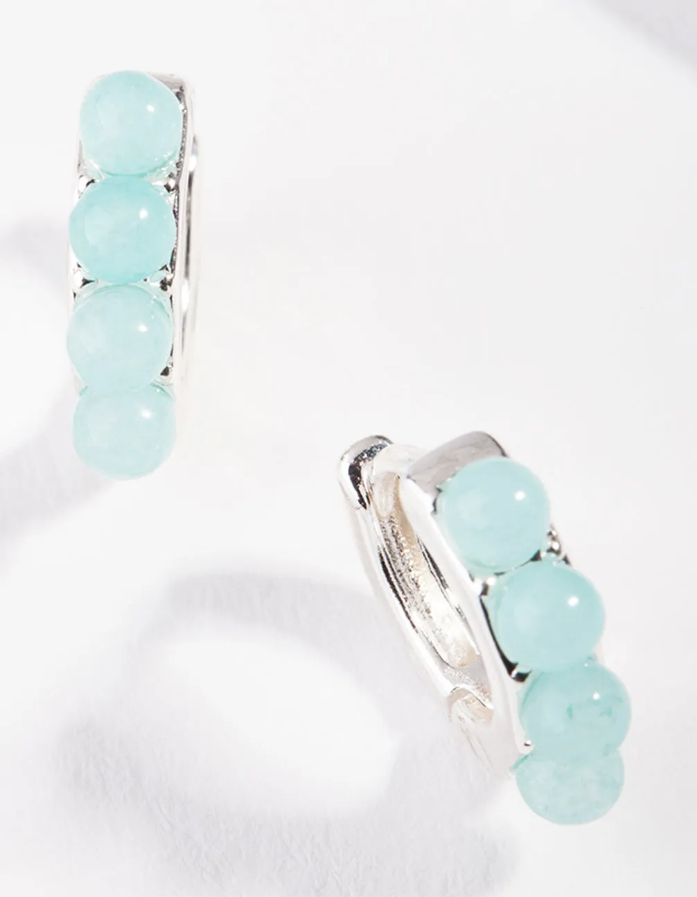 Silver Blue Jade Huggie Earrings