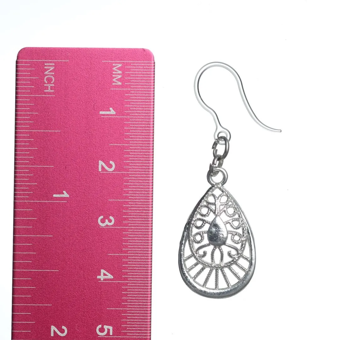 Silver Decorative Teardrop Dangles Hypoallergenic Earrings for Sensitive Ears Made with Plastic Posts