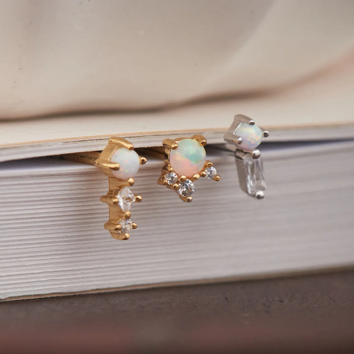 Silver Kyoto Opal Sparkle Barbell Single Earring