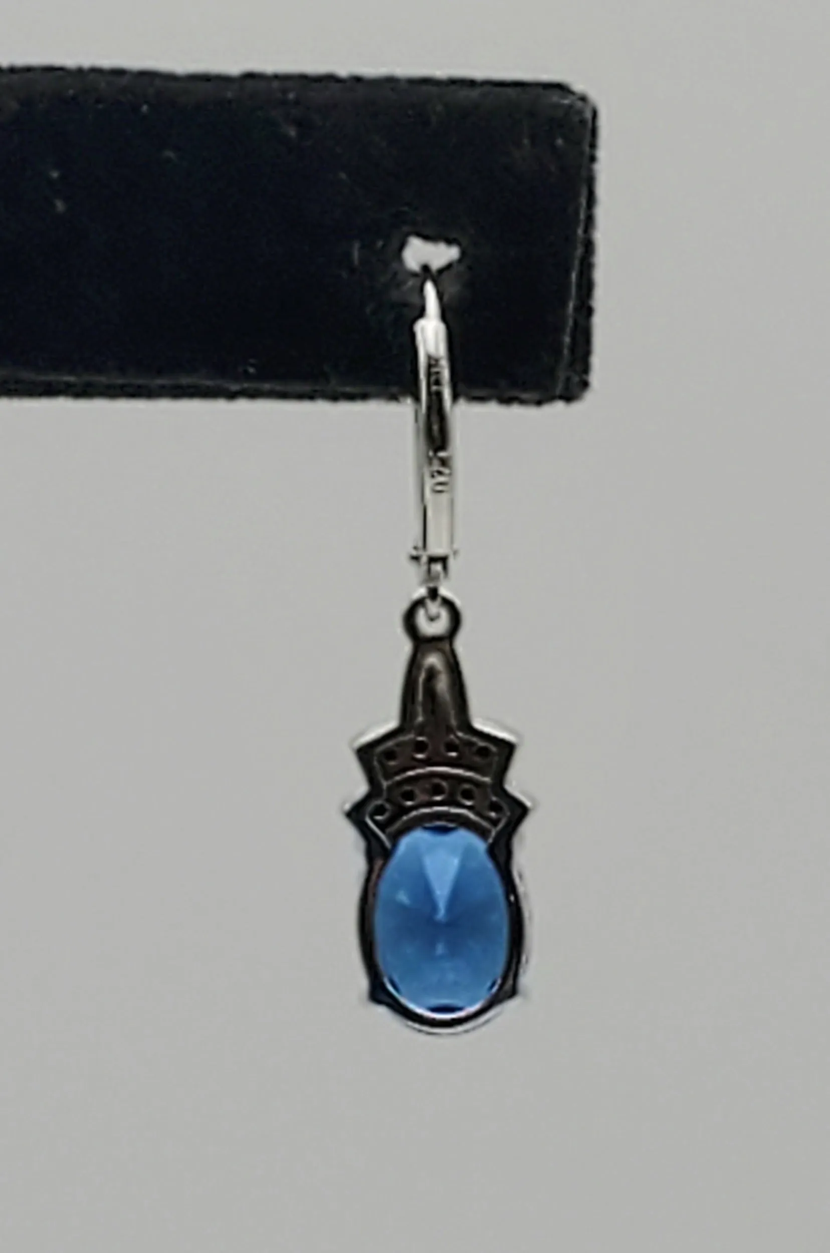 SINGLE Synthetic Blue Spinel Black Tourmaline Sterling silver Dangle Earring