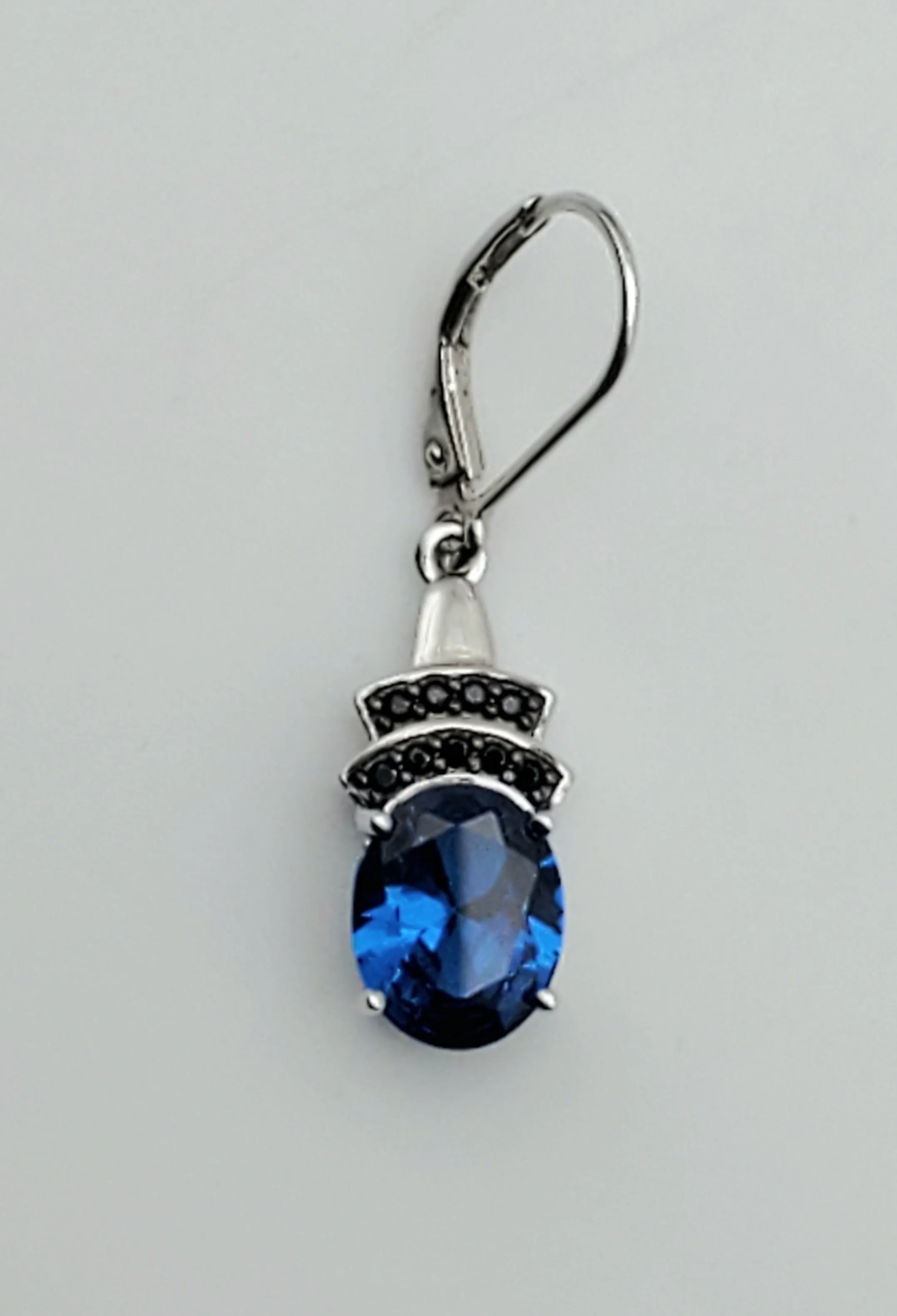 SINGLE Synthetic Blue Spinel Black Tourmaline Sterling silver Dangle Earring