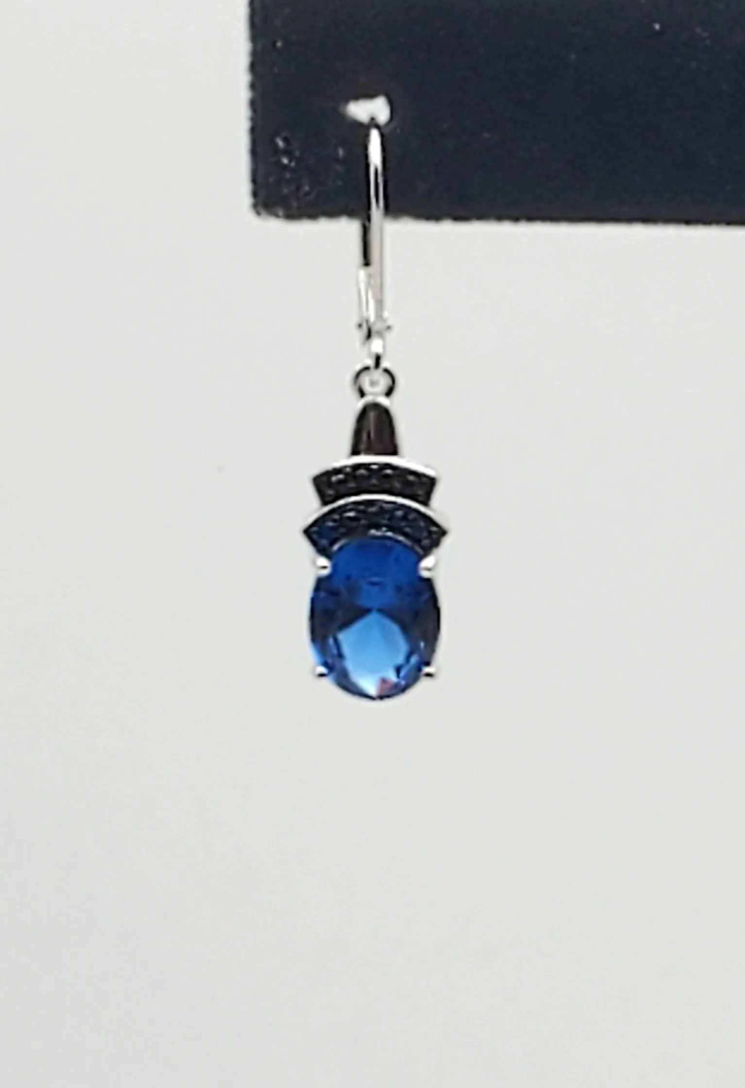 SINGLE Synthetic Blue Spinel Black Tourmaline Sterling silver Dangle Earring