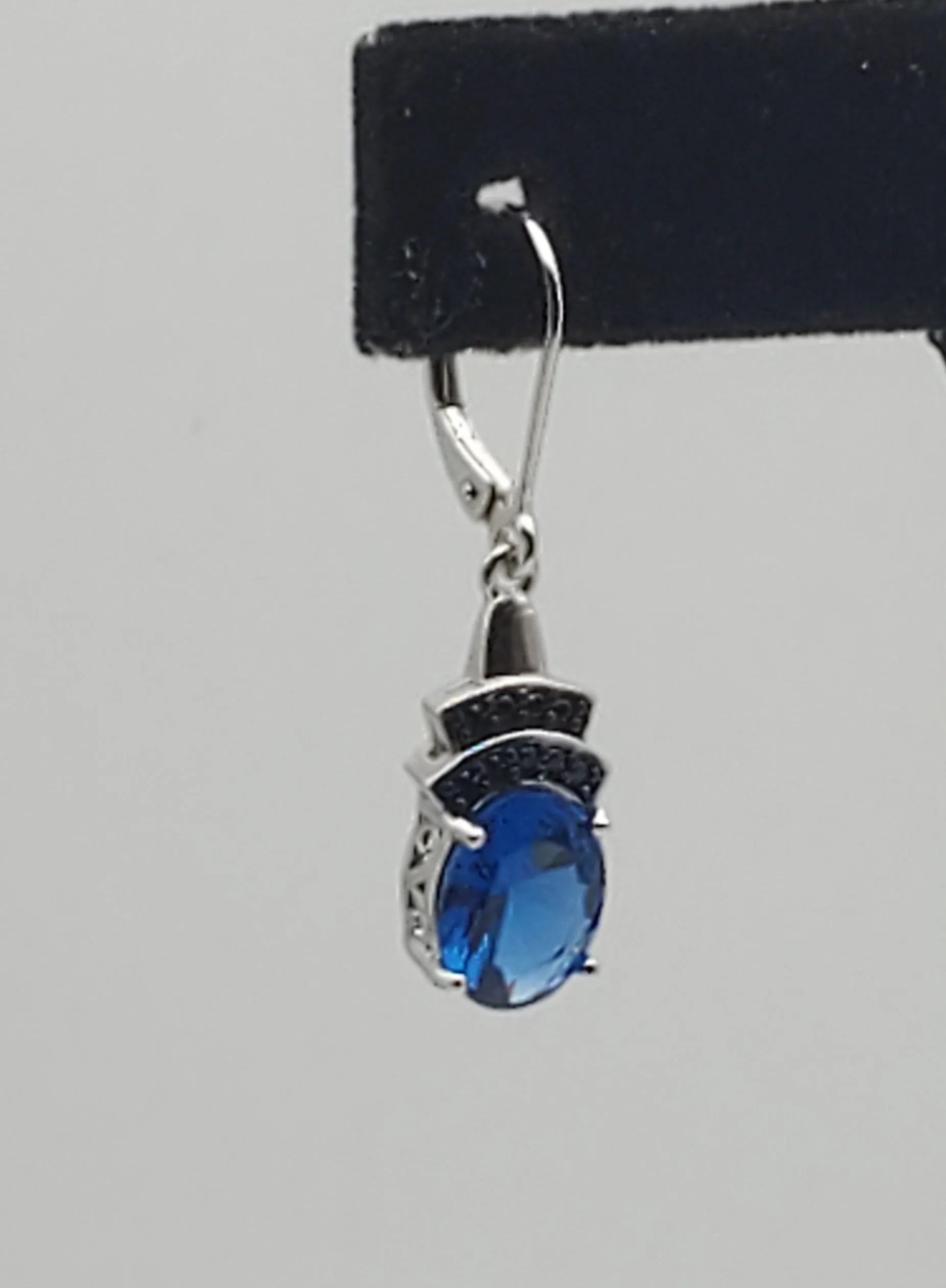 SINGLE Synthetic Blue Spinel Black Tourmaline Sterling silver Dangle Earring