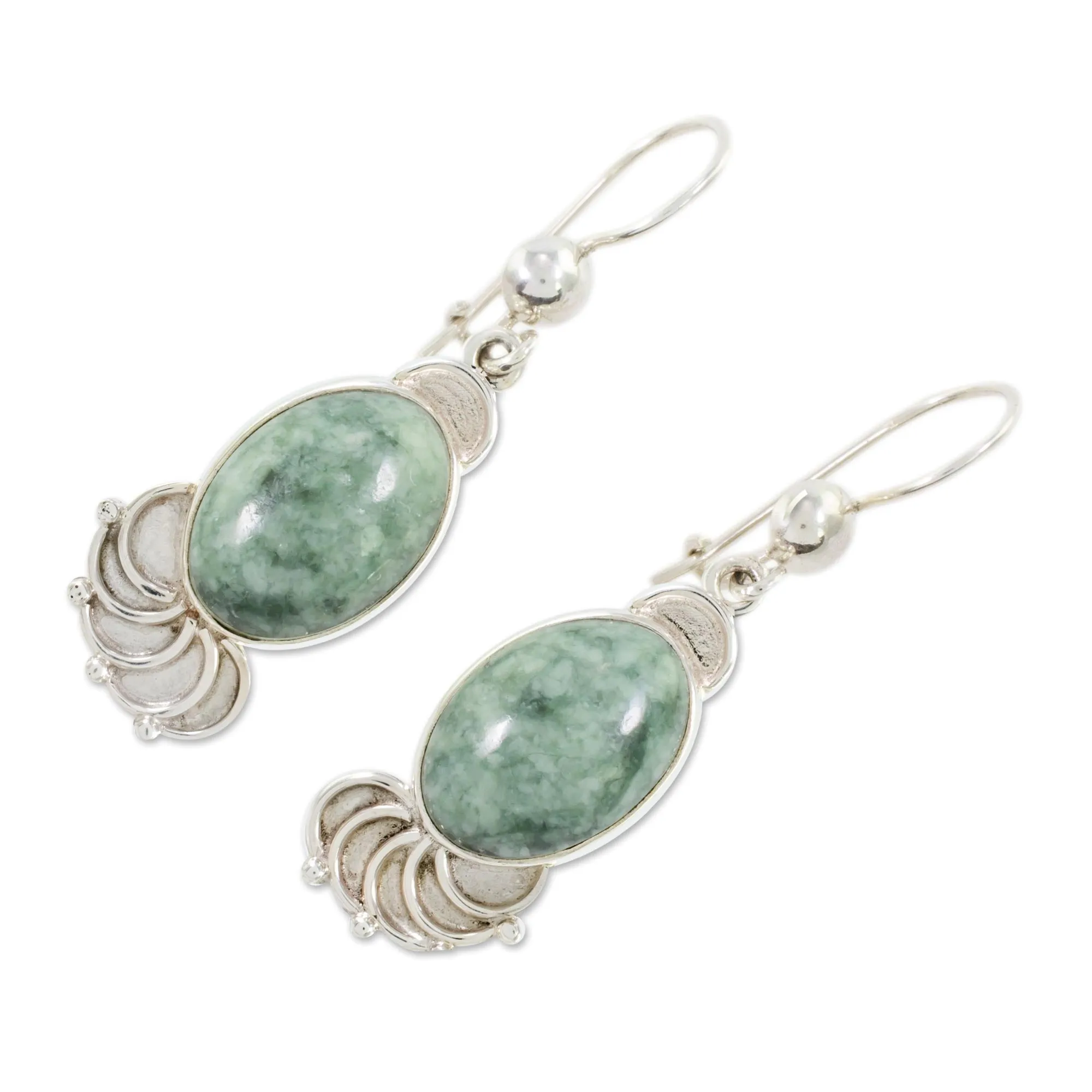 Siren Song Jade Sterling Silver Oval Dangle Earrings from Guatemala