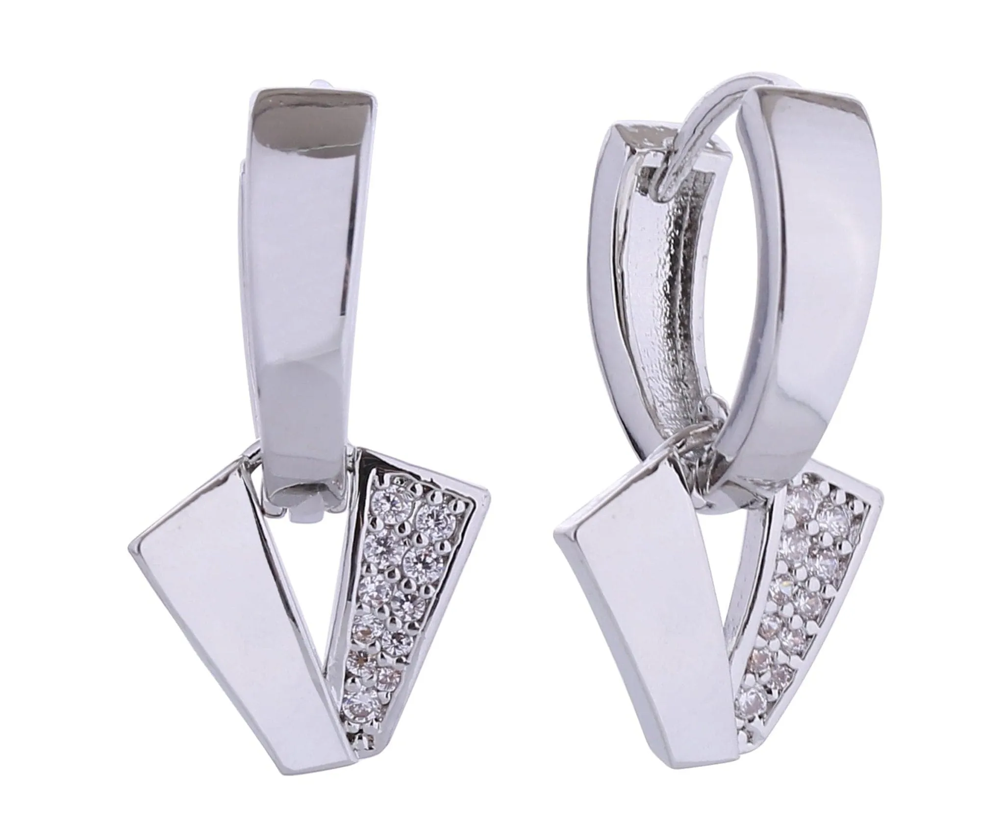 SJE310655 14K Triangle Dangle Huggie Earrings