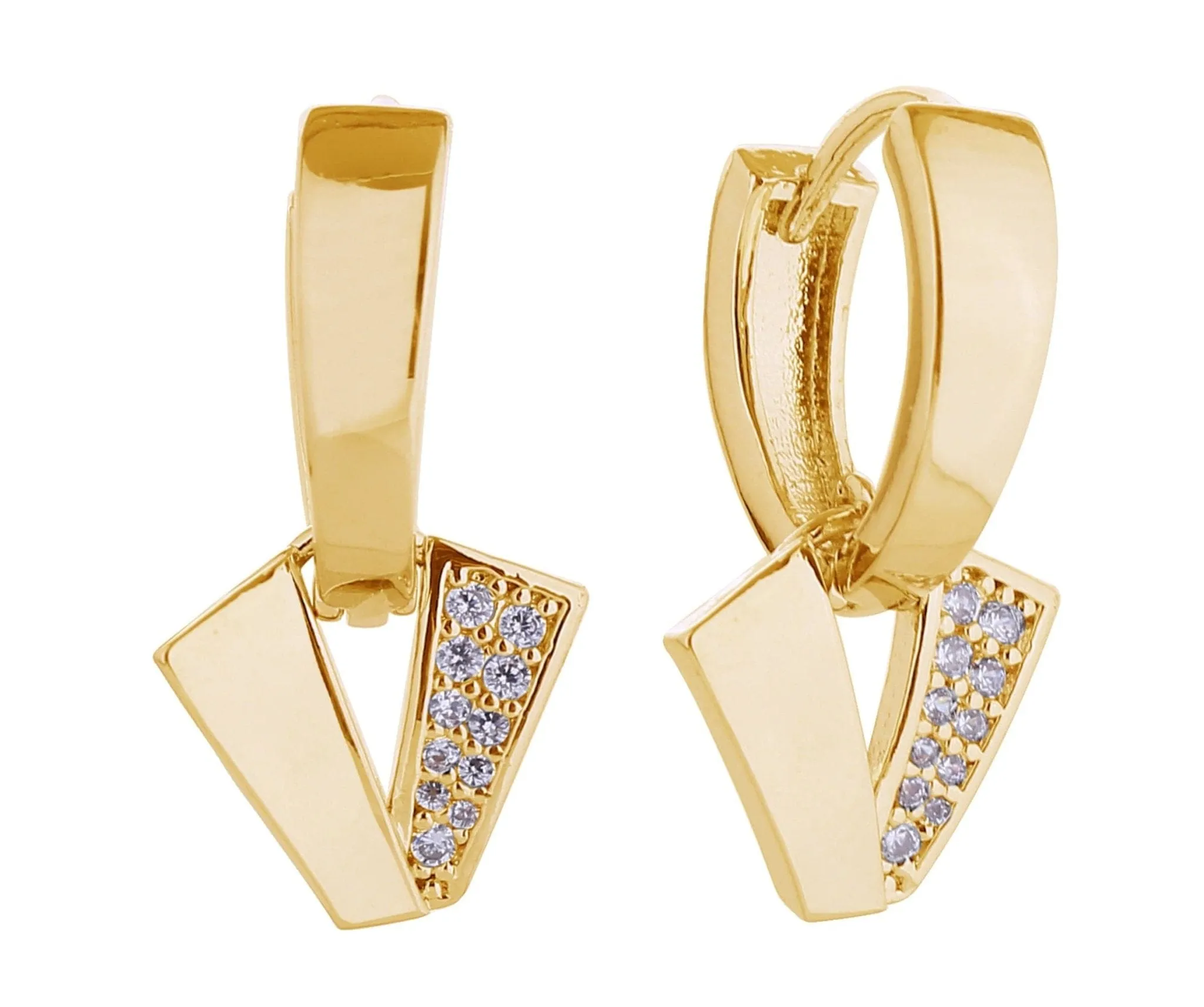 SJE310655 14K Triangle Dangle Huggie Earrings