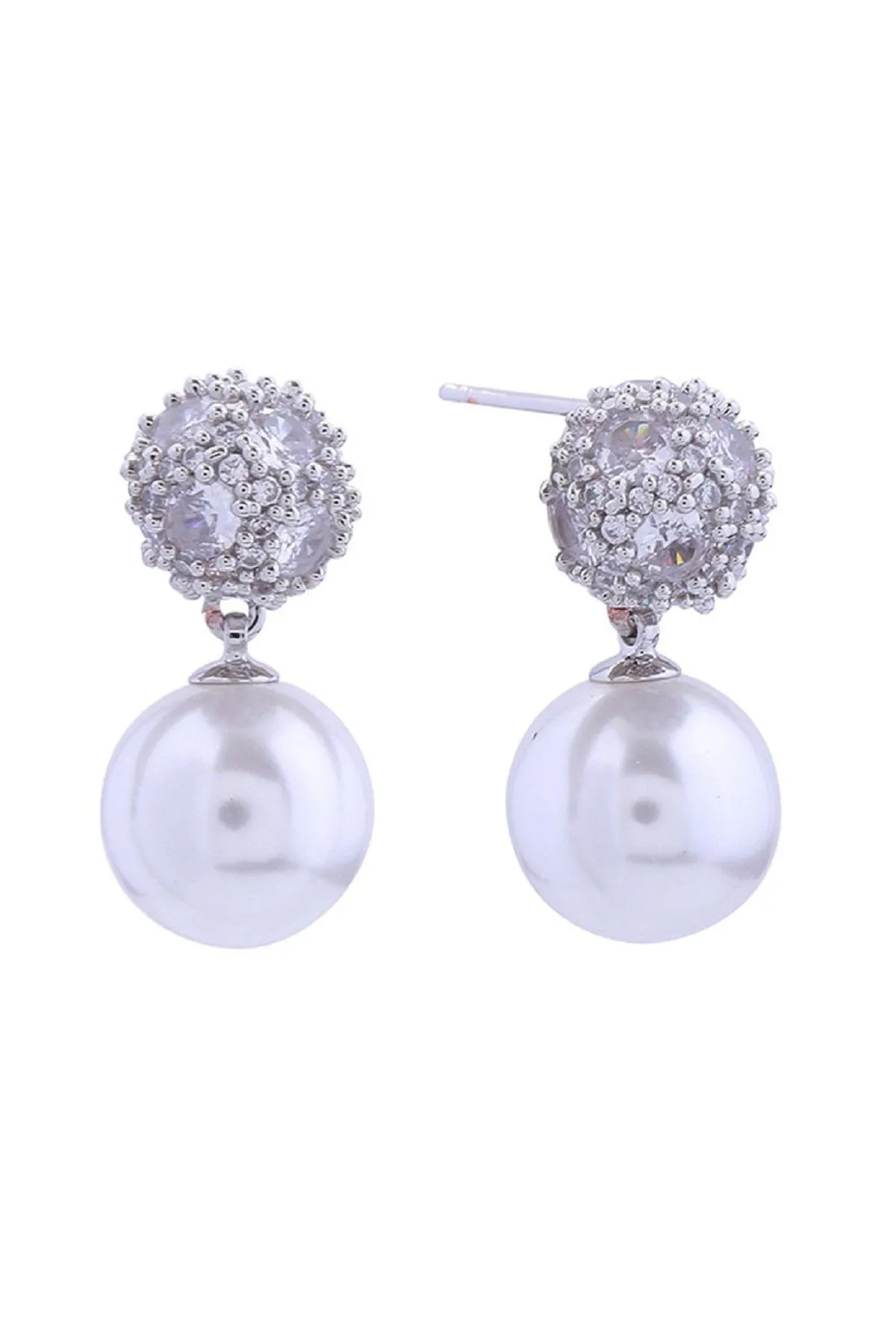 SJE310925 14K Crystal Top Pearl Drop Post Earrings