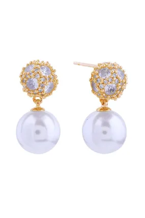 SJE310925 14K Crystal Top Pearl Drop Post Earrings