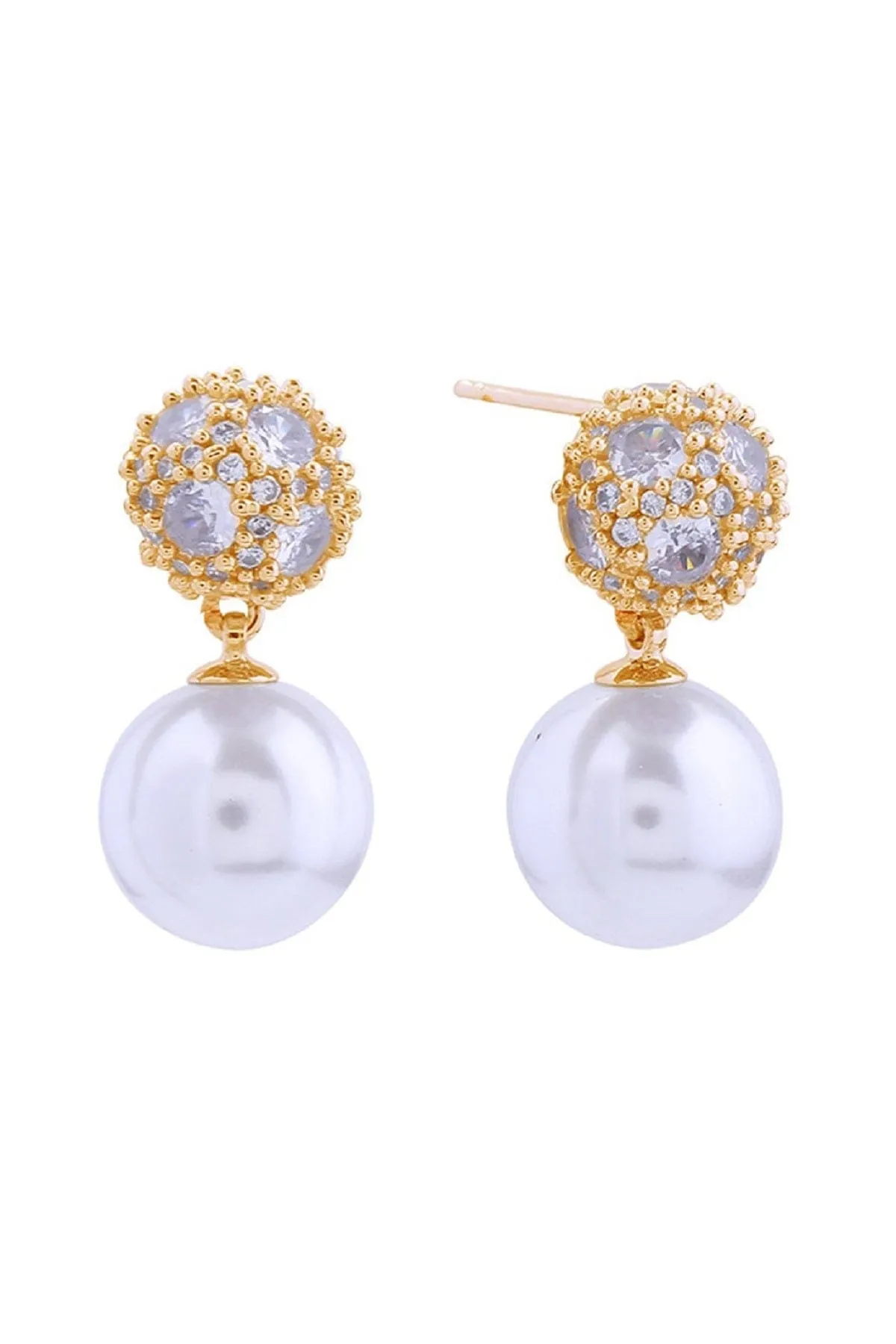 SJE310925 14K Crystal Top Pearl Drop Post Earrings