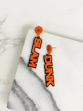 'Slam Dunk' Statement Dangle Earrings - Orange & Black