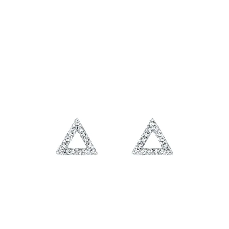 Small Sterling Silver Triangle Earrings with Micro Inlaid Zircon for Women