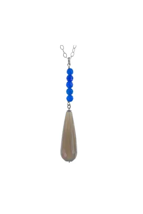 Smokey Grau Agate Long Briolette Blue Jade Necklace