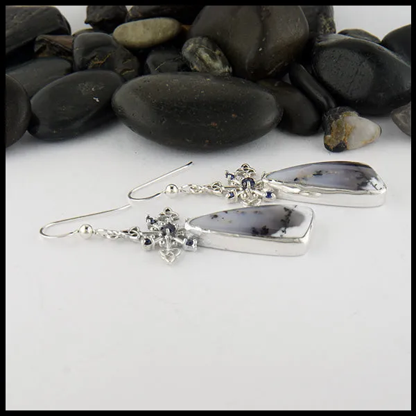 Snowflake Dendritic Opal Earrings with Sapphires