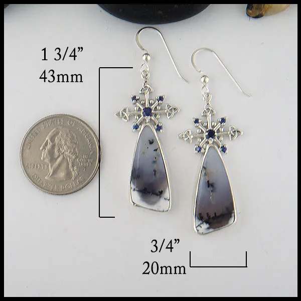 Snowflake Dendritic Opal Earrings with Sapphires