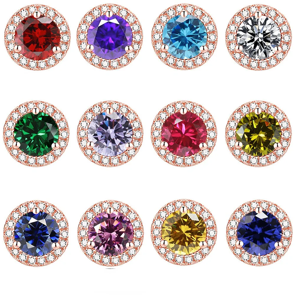 Soleste Halo Round Zircon Silver Studs Earrings for Women