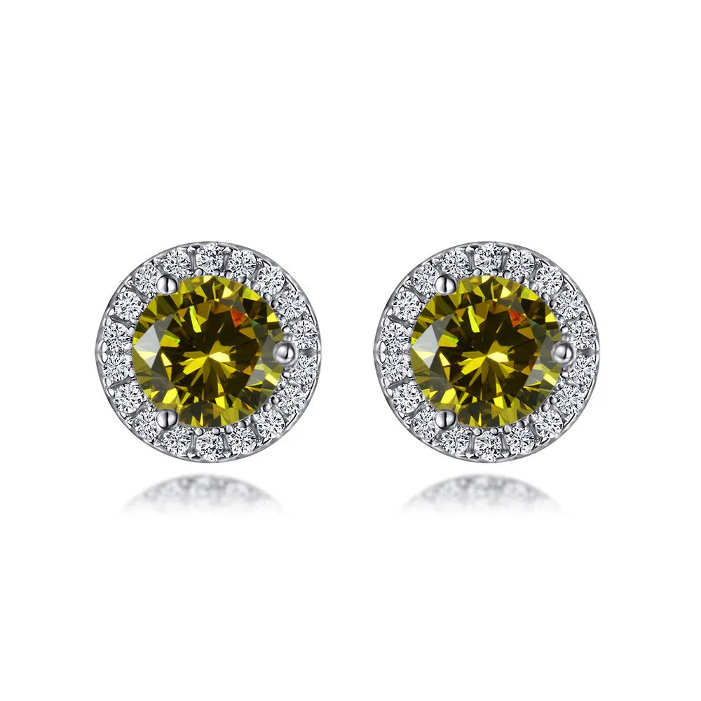 Soleste Halo Round Zircon Silver Studs Earrings for Women