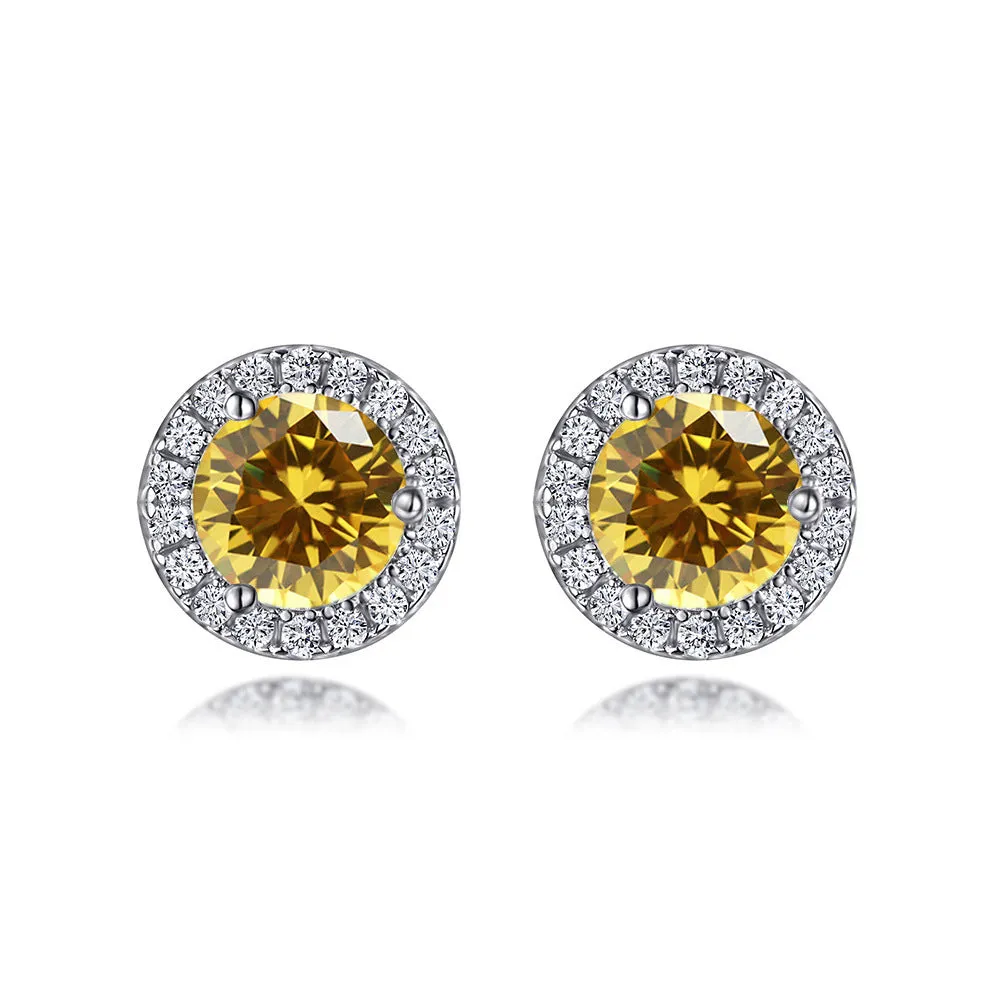 Soleste Halo Round Zircon Silver Studs Earrings for Women