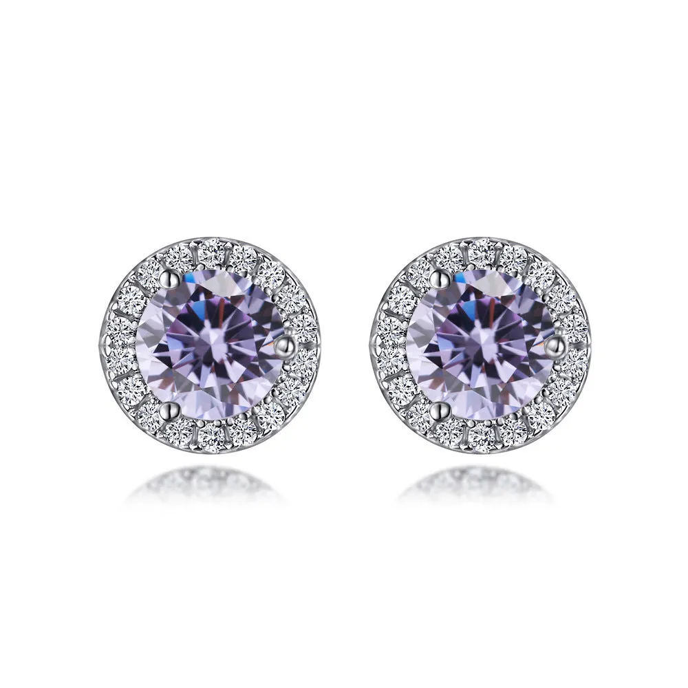 Soleste Halo Round Zircon Silver Studs Earrings for Women