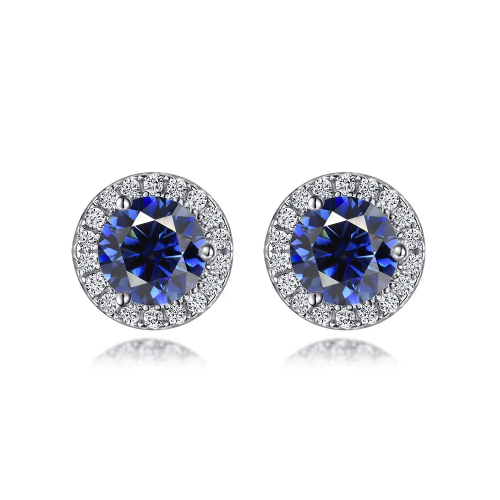 Soleste Halo Round Zircon Silver Studs Earrings for Women