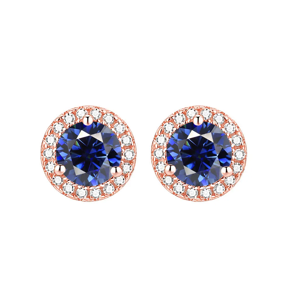 Soleste Halo Round Zircon Silver Studs Earrings for Women