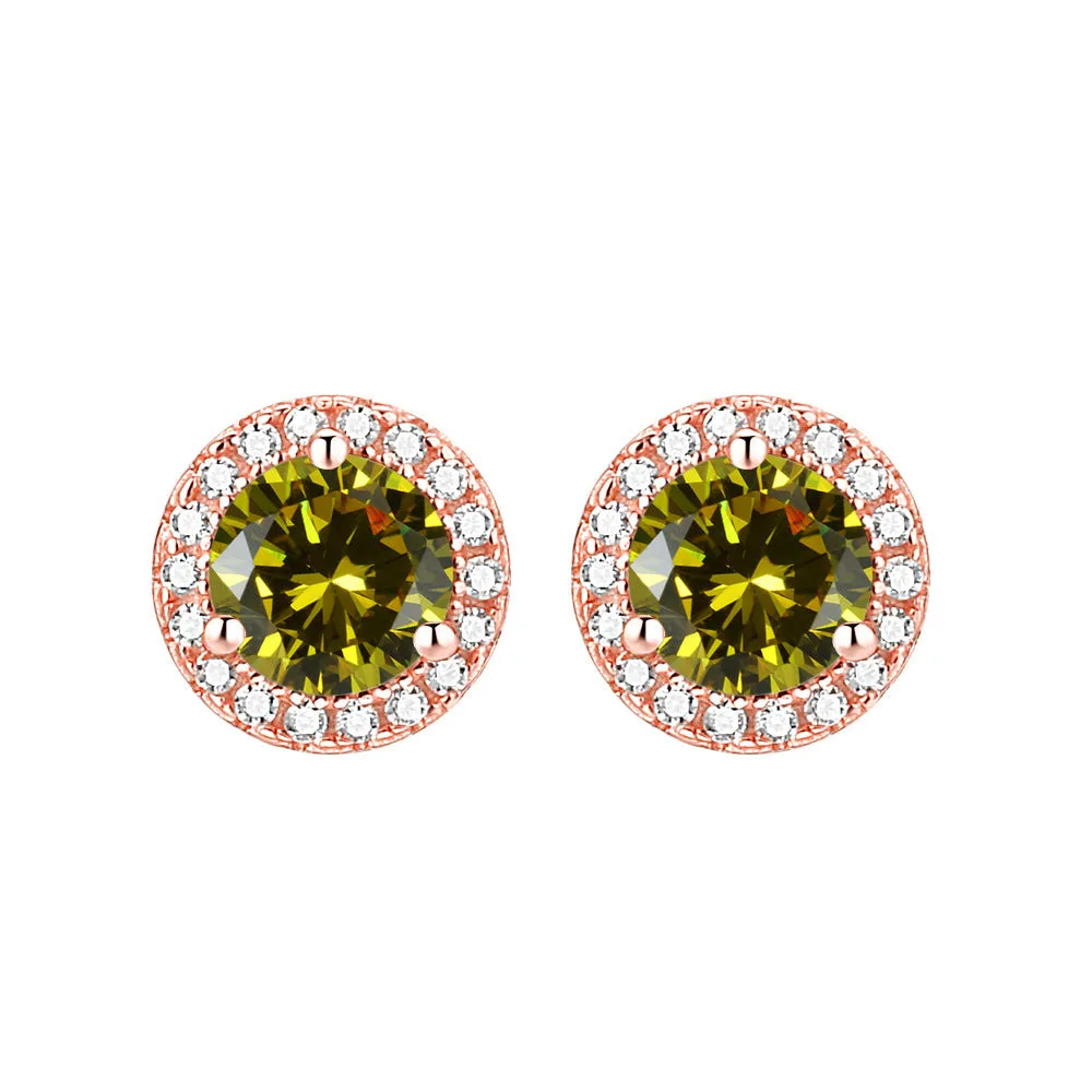 Soleste Halo Round Zircon Silver Studs Earrings for Women