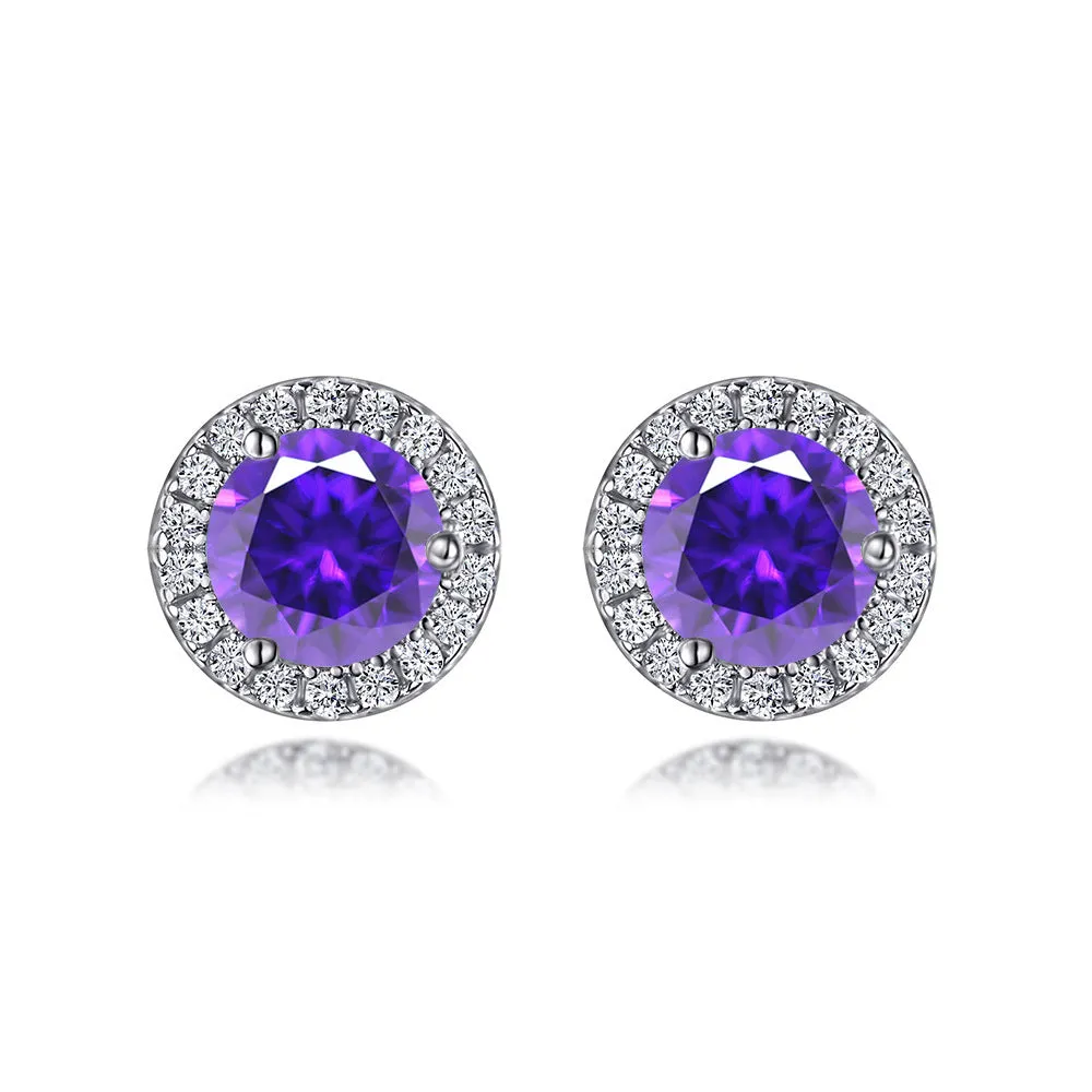 Soleste Halo Round Zircon Silver Studs Earrings for Women