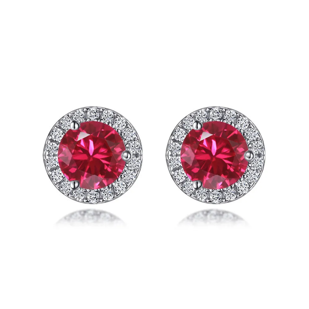 Soleste Halo Round Zircon Silver Studs Earrings for Women