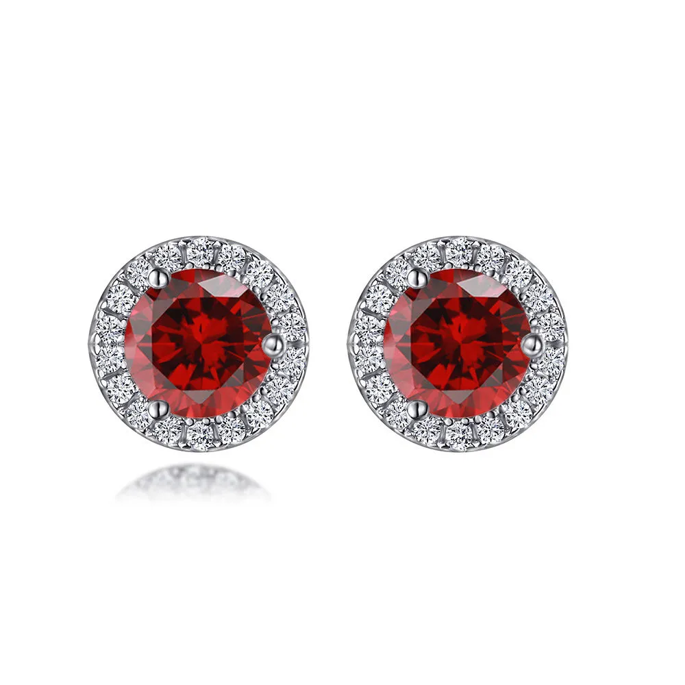 Soleste Halo Round Zircon Silver Studs Earrings for Women