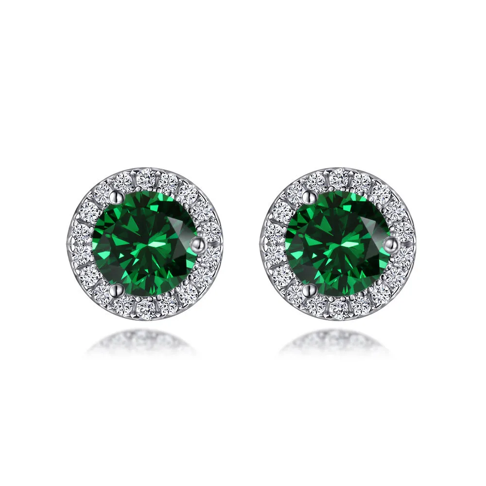 Soleste Halo Round Zircon Silver Studs Earrings for Women