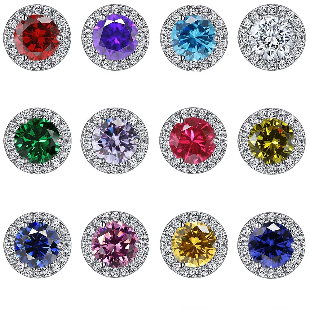 Soleste Halo Round Zircon Silver Studs Earrings for Women