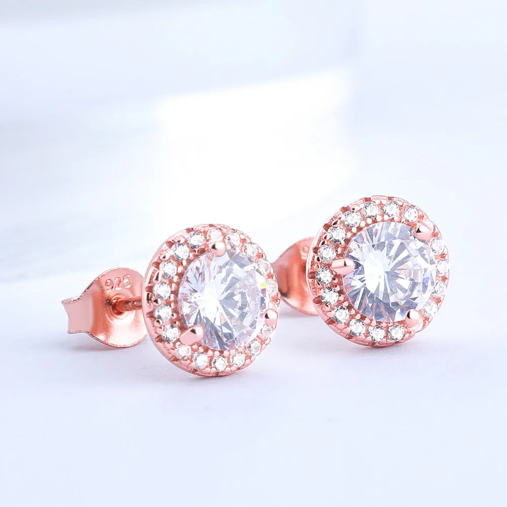 Soleste Halo Round Zircon Silver Studs Earrings for Women