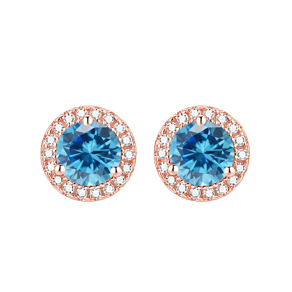 Soleste Halo Round Zircon Silver Studs Earrings for Women