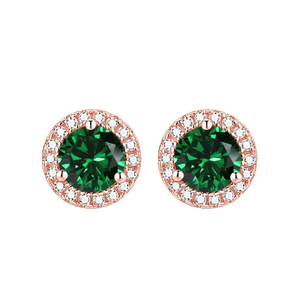 Soleste Halo Round Zircon Silver Studs Earrings for Women