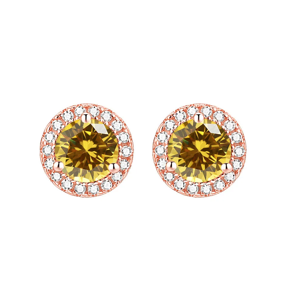 Soleste Halo Round Zircon Silver Studs Earrings for Women