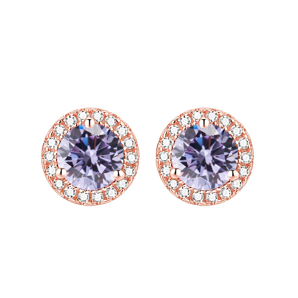 Soleste Halo Round Zircon Silver Studs Earrings for Women