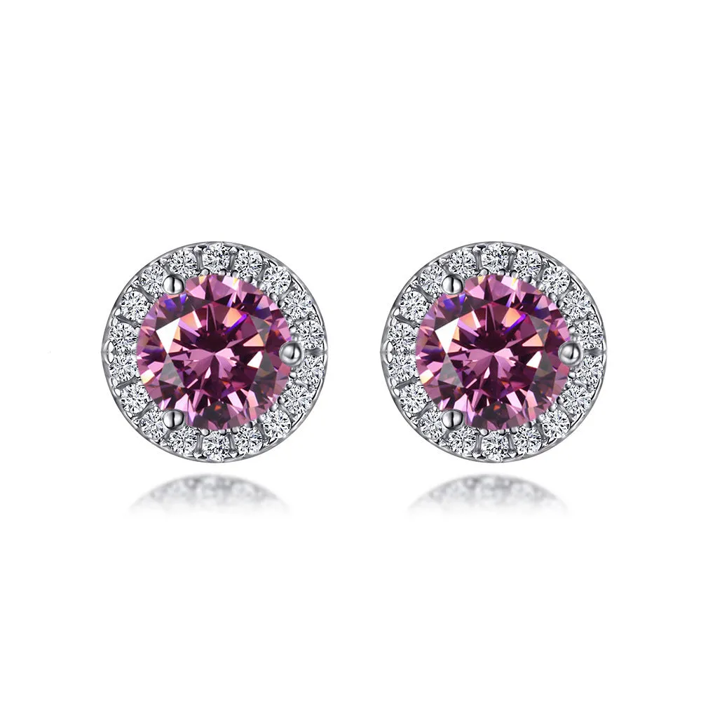 Soleste Halo Round Zircon Silver Studs Earrings for Women