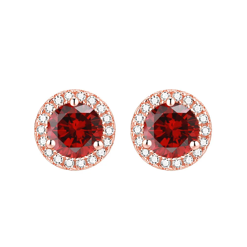 Soleste Halo Round Zircon Silver Studs Earrings for Women