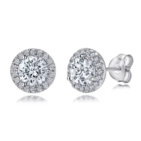 Soleste Halo Round Zircon Silver Studs Earrings for Women