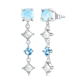 Solid 925 Signature Silver Blue Crystal Drop Earrings