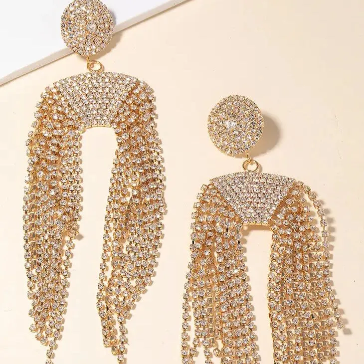 Sparkle Evermore Rhinestone Fringe Dangle Drop Earrings