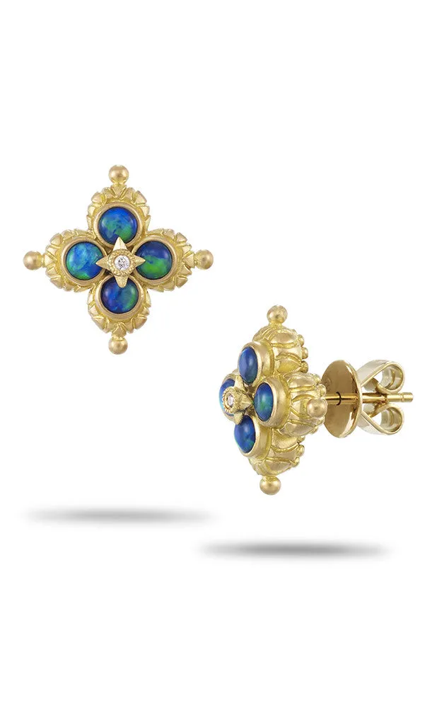 Special Order Lotus Earrings – Diamond & Opal