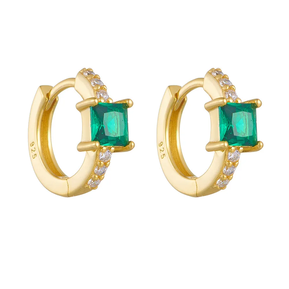 Square Green Zircon Sterling Silver Hoop Earrings