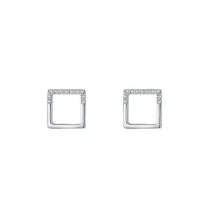 Square Niche Design Sterling Silver Ear Studs with Zircon Detail