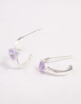 Sterling Silver Amethyst Heart Hoop Earrings