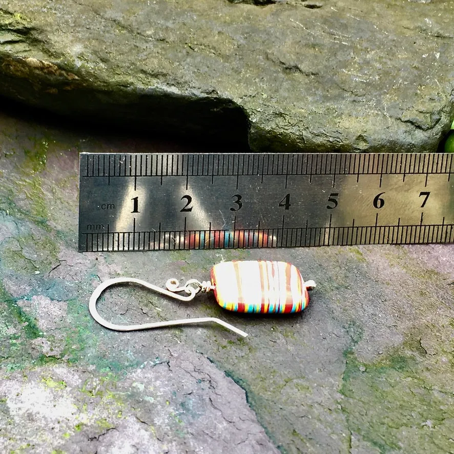 Sterling silver and multicoloured striped stone earrings