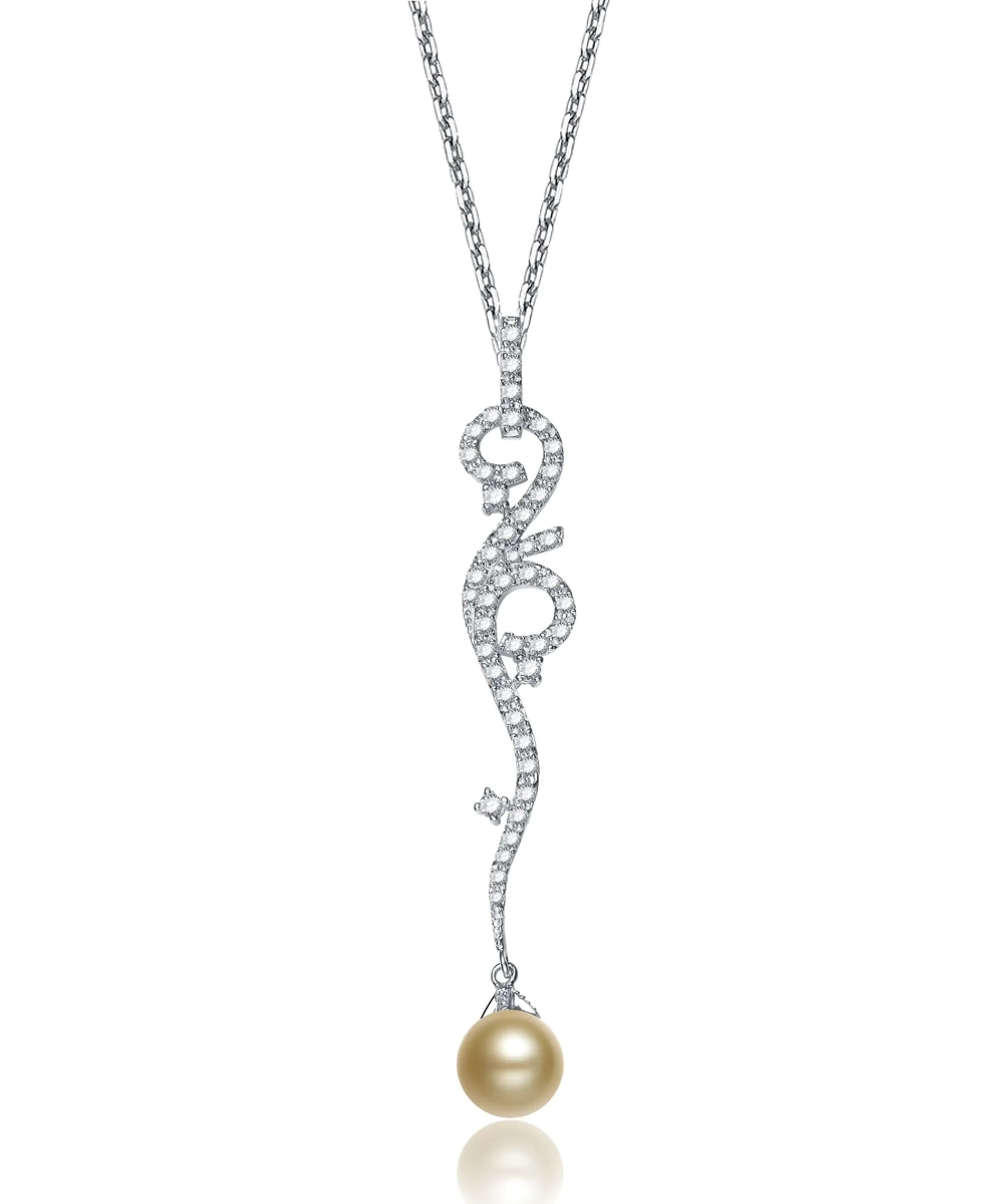 Sterling Silver Bronze Pearl and Cubic Zirconia Vine Necklace