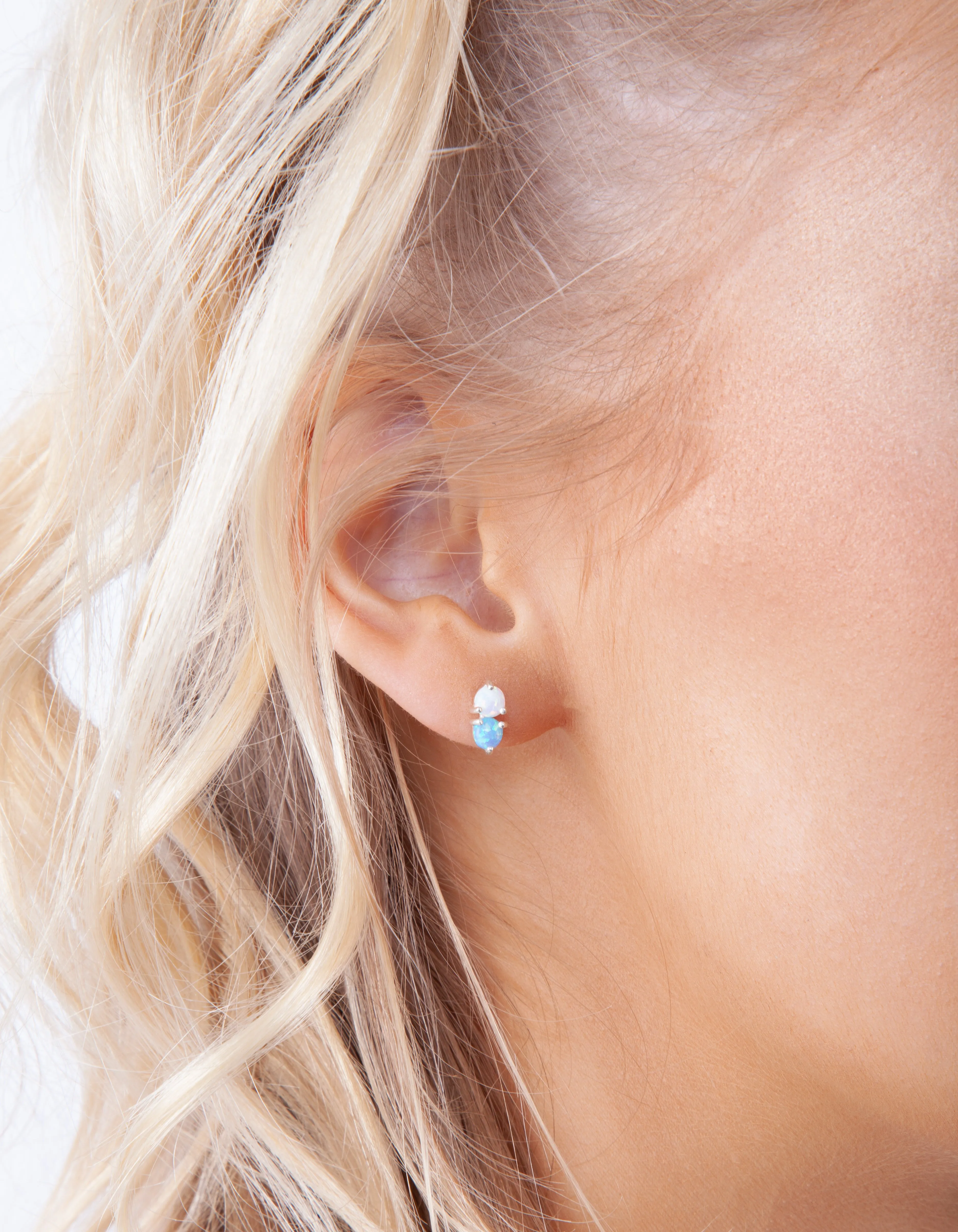 Sterling Silver Double Synthetic Opal Stud Earrings