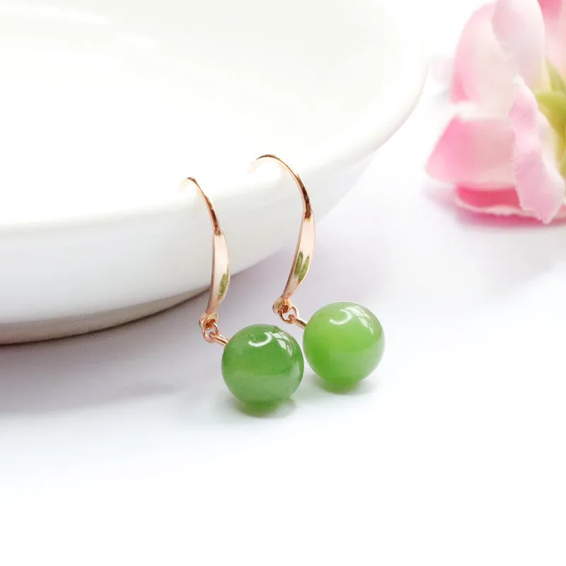 Sterling Silver Earrings with Hetian Jade Gemstones