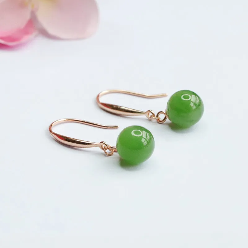 Sterling Silver Earrings with Hetian Jade Gemstones